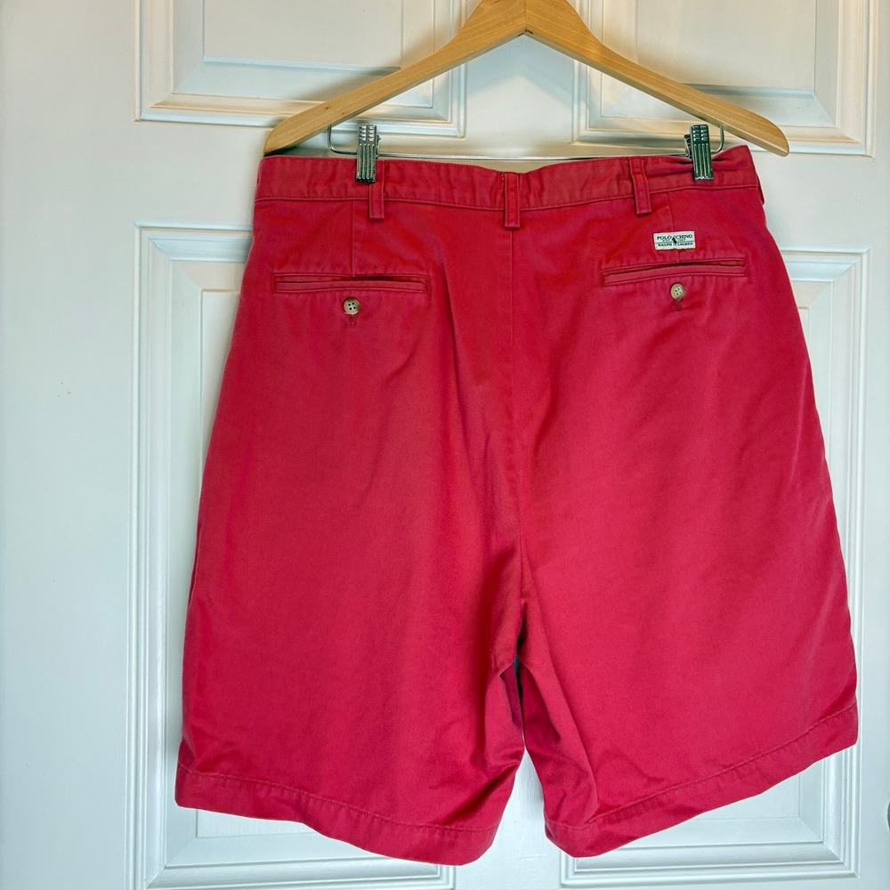 Polo Ralph Lauren Tyler Short Mens 36 Red Pleated Chino Shorts 100% Cotton Bold - Picture 2 of 9